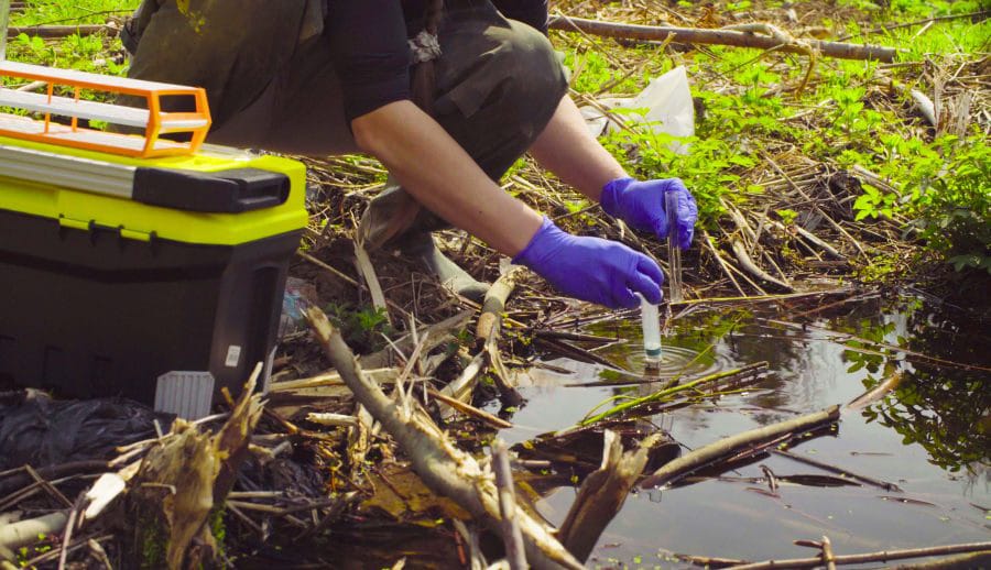 Professional taking samples of water.