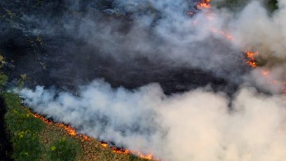 Wildfire in the distance from the sky.