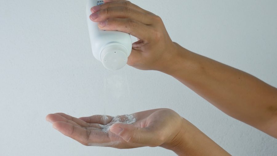 Baby powder in use.