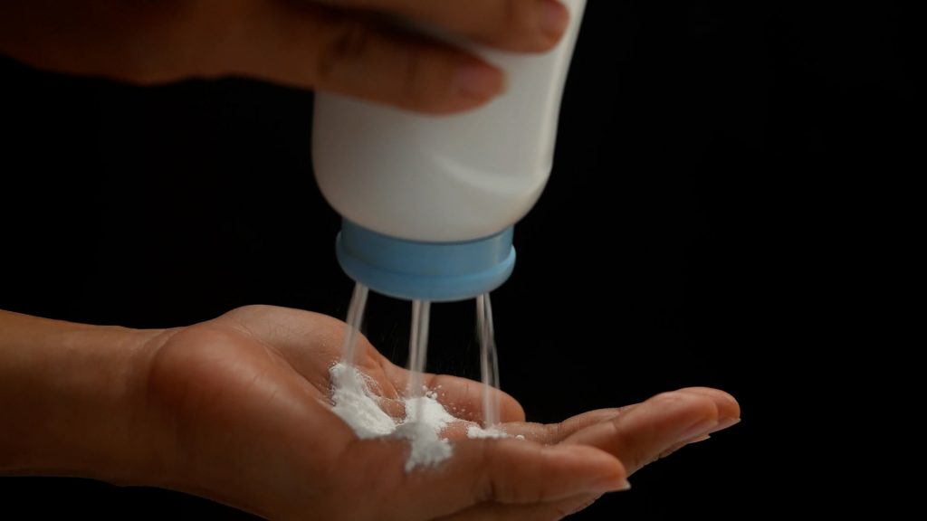 Baby powder in use.