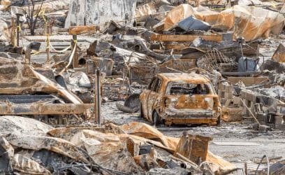 Burned cars after a wildfire.