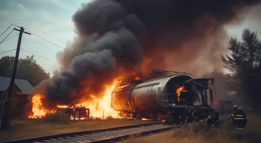 Railway accident pictured from the ground.